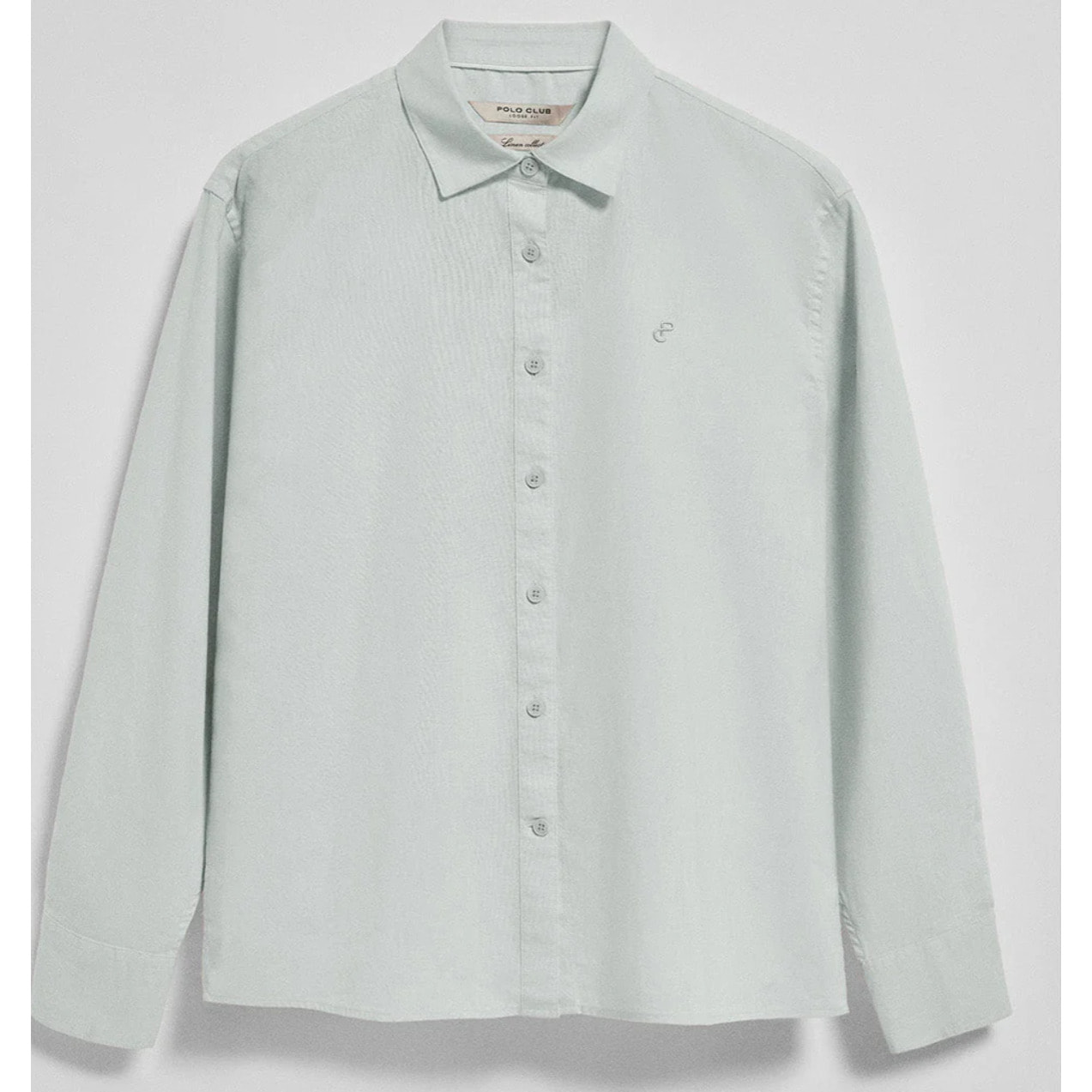 Camisa verde claro loose fit de lino y algodón con monograma bordado