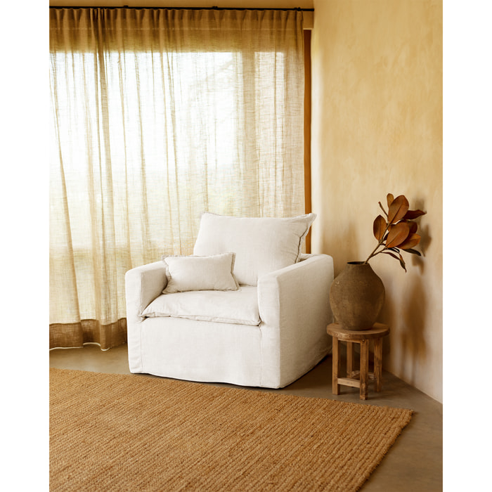Sillón de algodón y lino desenfundable tono blanco de 108x96cm Alto: 99 Largo: 108 Ancho: 96