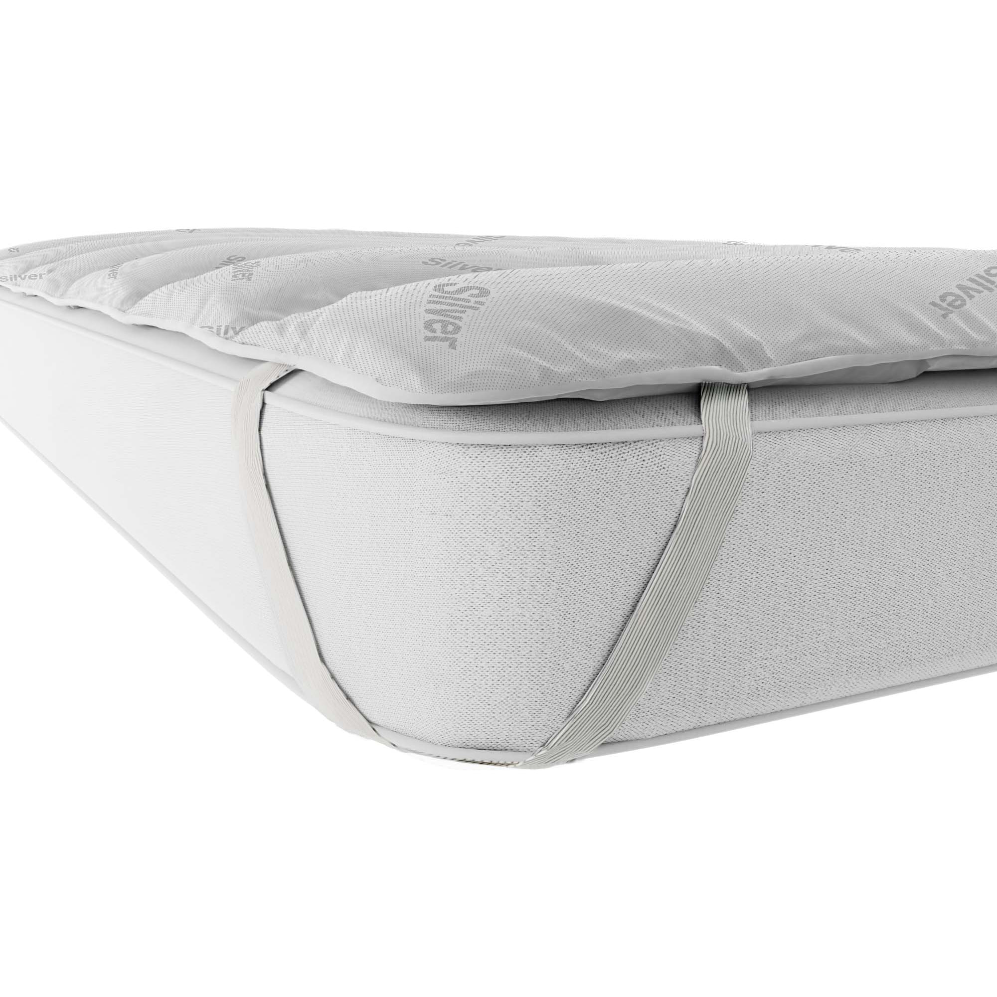 TOPPER TRAPUNTATO CON ELASTICI SILVER- BIANCO, PIAZZA E MEZZA