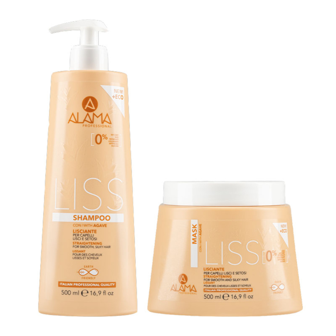 Kit profesional ALAMA: Champú Liss 500 ml + Mascarilla 500 ml