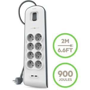 Multiprise USB BELKIN 8 prises parafoudres + 2 USB