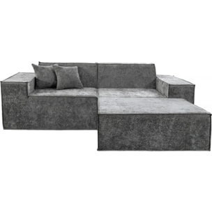 Canapé droit modulable avec ottoman en tissu texturé "Lusso" - 3 places - Gris
