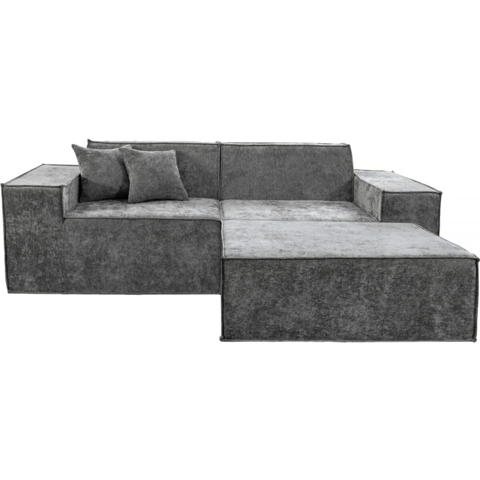 Canapé droit modulable avec ottoman en tissu texturé "Lusso" - 3 places - Gris