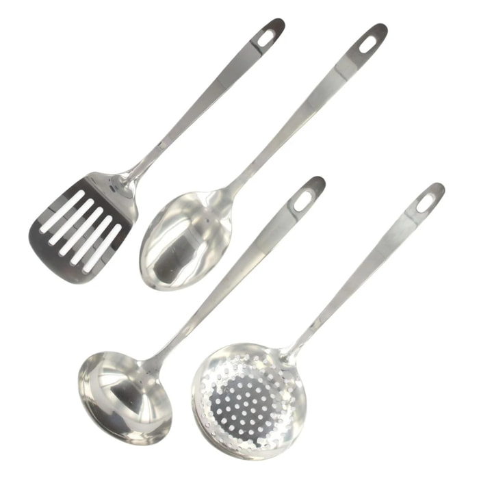 Ensemble de 4 ustensiles de cuisine en inox louche spatule ajourée cuillère et écumoire Fackelmann Oxford