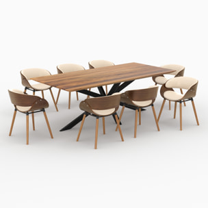 Table et chaise 8 personnes Surdiman en cuir synthétique beige et bois