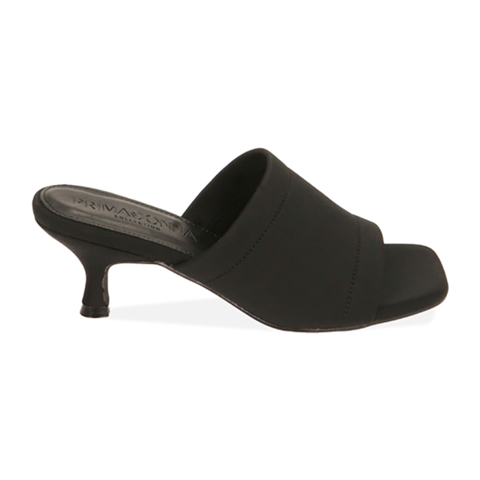 Mules de lycra negra, tacón de 5,5 cm