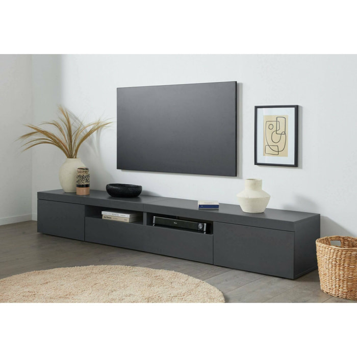 Mobile porta TV Animali, Credenza bassa da soggiorno a 3 ante, Base porta TV, 240x40h35 cm, Antracite