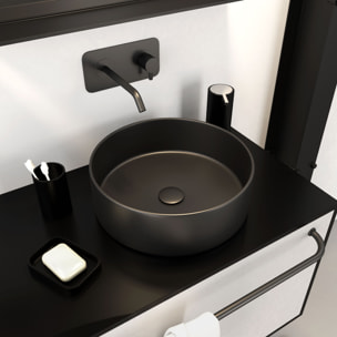 Vasque à poser ronde en céramique noire - Diamètre 36cm - Hauteur 11.5cm - ROUNDY DARK