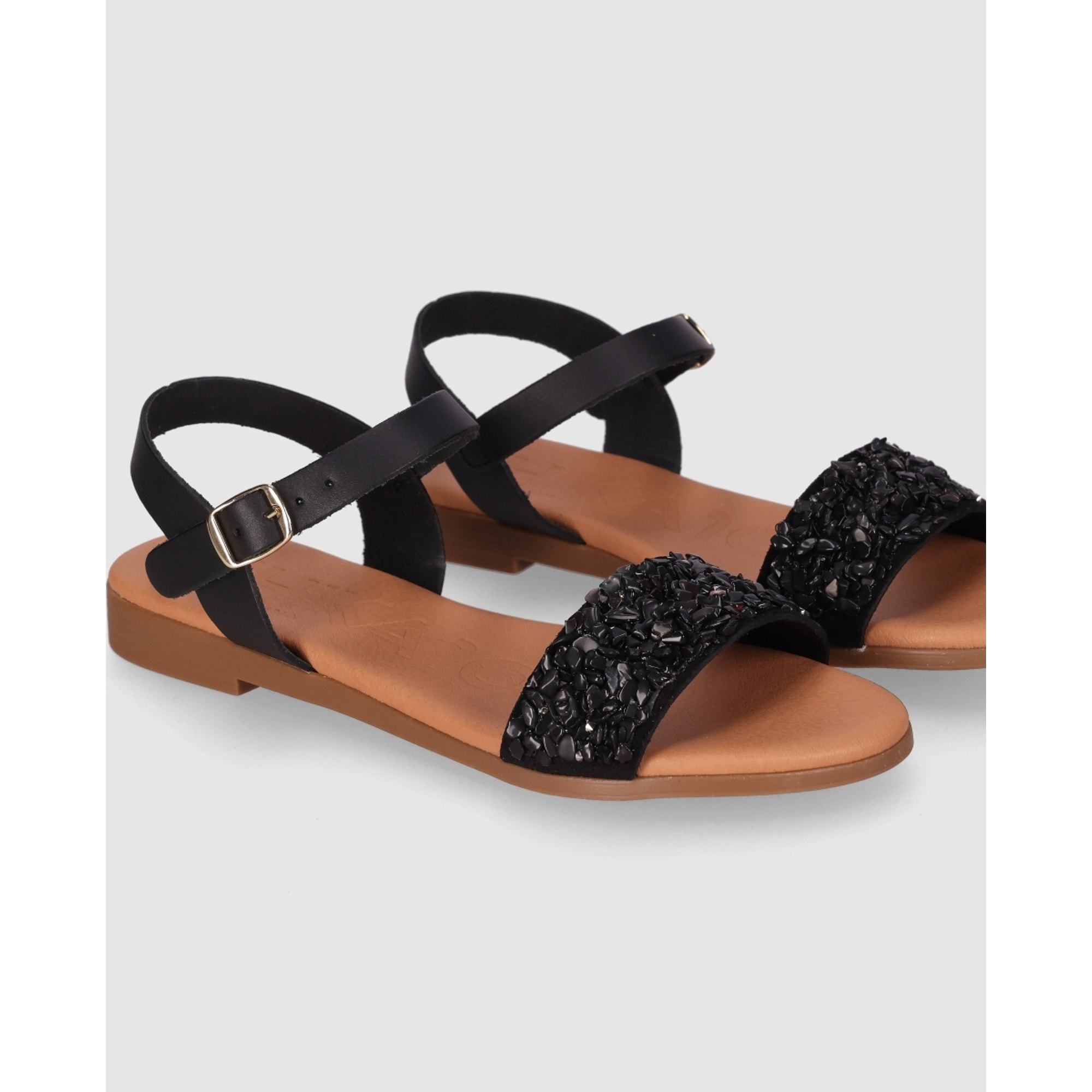 Sandalias de Piel - Negro - Tacón: Bajo