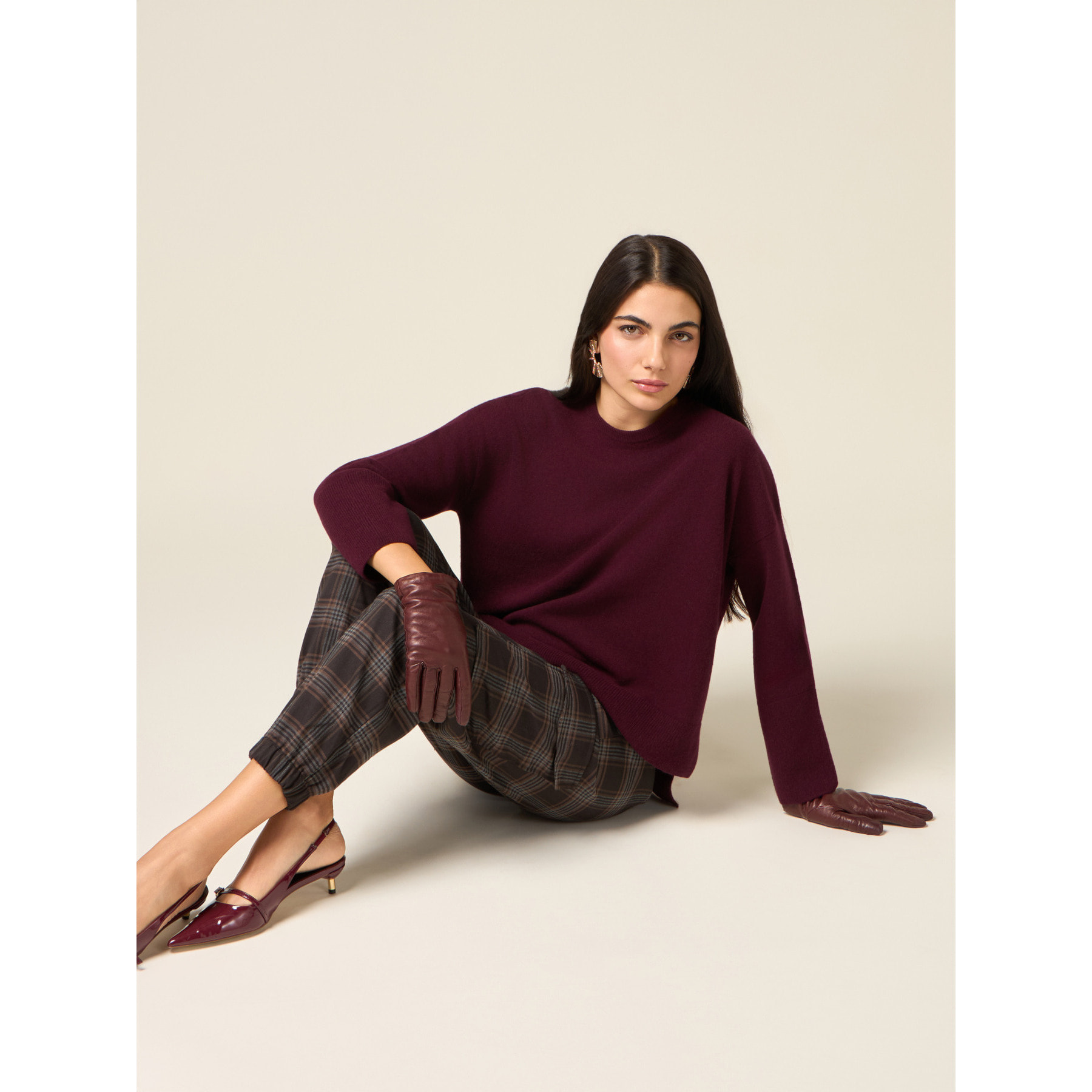 Oltre - Pantaloni cargo check - Marrone