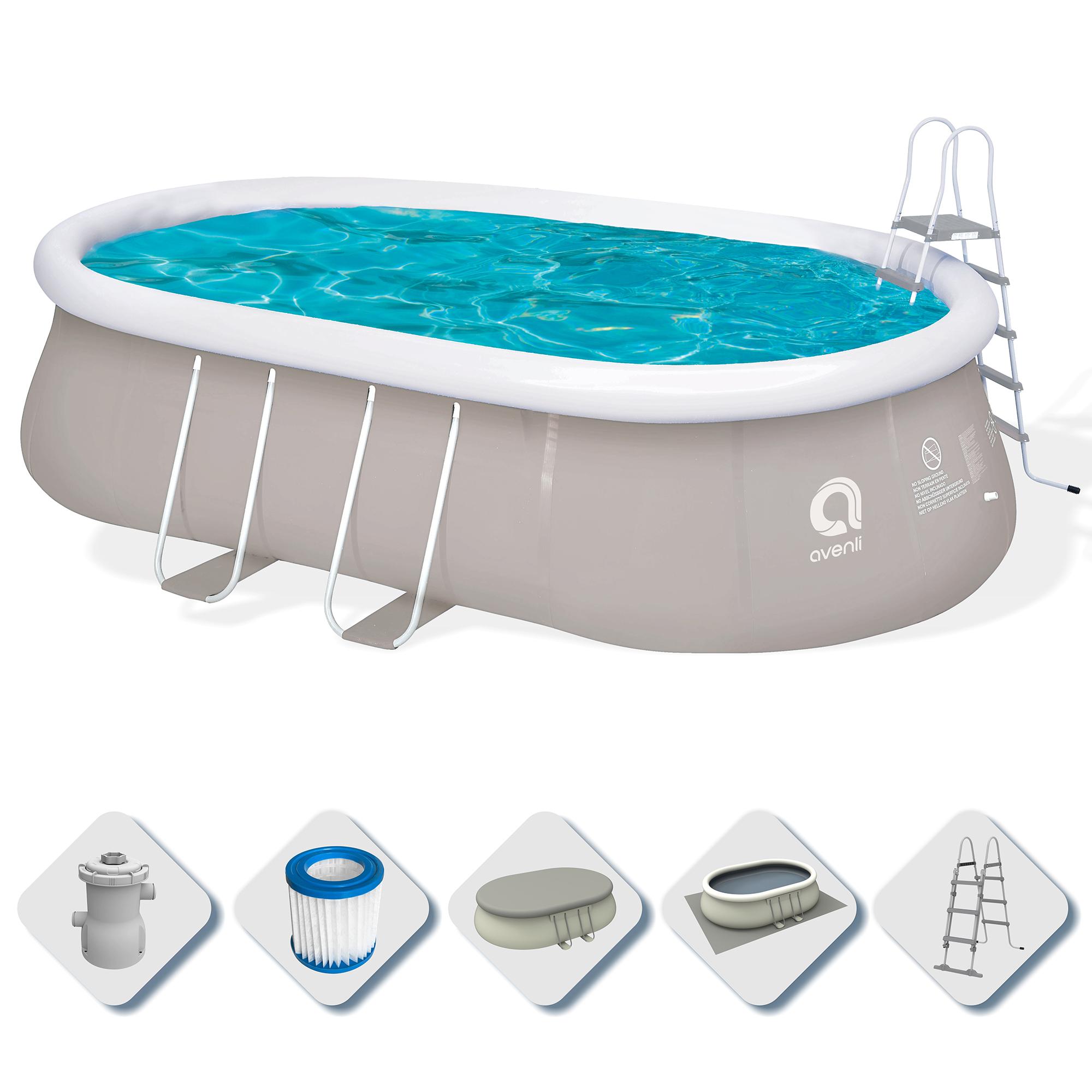 Piscina Fuoriterra Ovale con Struttura in Acciaio Chinook Grey Avenli Cm 540x304x106 Pompa Filtro, Scala e Teli Inclusi