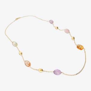 Collana Lunga Maglia Rolo con Bead Martellate e Pietre Naturali in Argento 925 placcato Oro giallo 18Kt