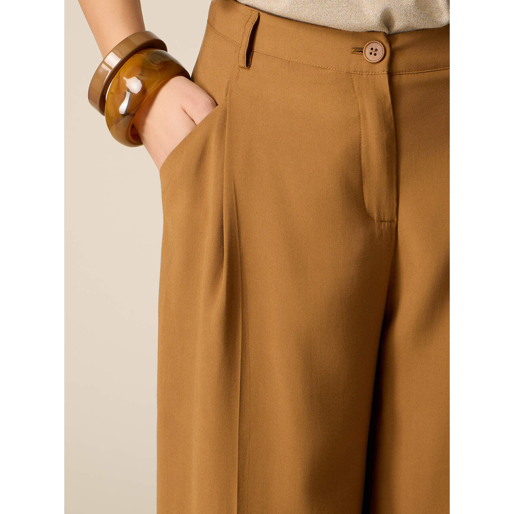 Oltre - Pantaloni palazzo misto viscosa - Marrone