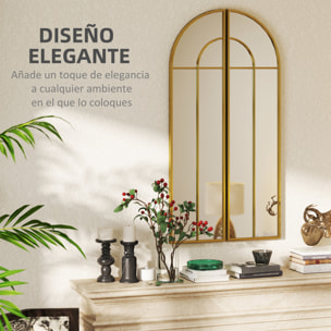 Espejo Decorativo de Pared de 2 Piezas 30x120 cm Espejo de Ventana con Diseño en Arco y Marco de Metal Espejo para Salón Dormitorio Entrada Dorado
