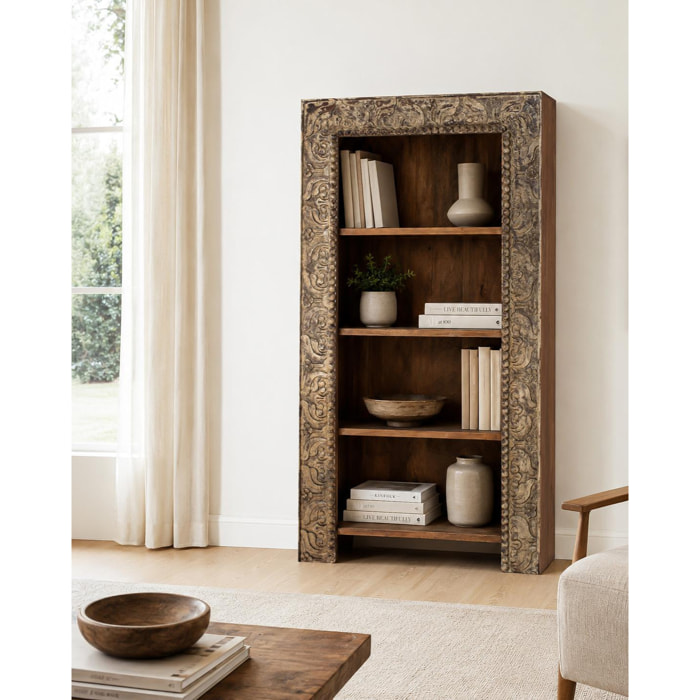 Librería de Madera de Mango 99 Cm Estilo Rústico Elegante