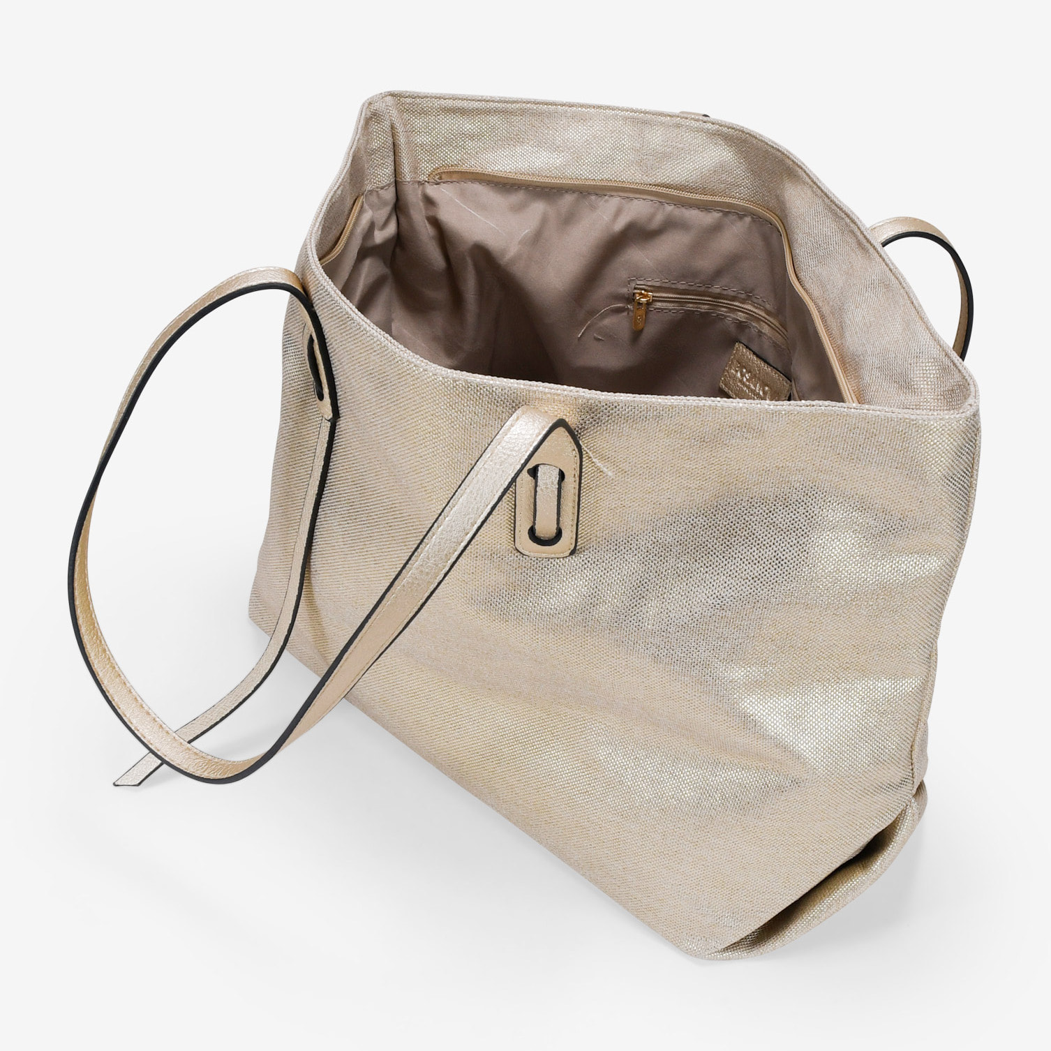 Bolso shopper dorado en canvas con cremallera