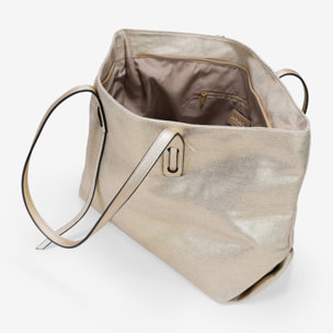 Bolso shopper dorado en canvas con cremallera