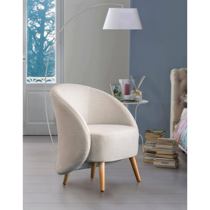 Poltrona Annarella, Poltrona di design da salotto, 100% Made in Italy, Poltroncina relax in tessuto imbottito, Cm 70x60h80, Beige