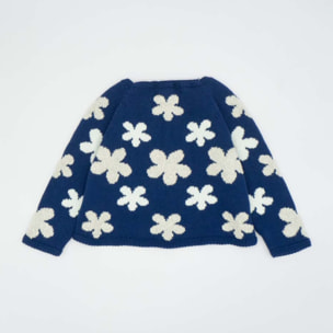 CHAQUETA PUNTO AZUL CON FLORES BRILLO Y BLANCO