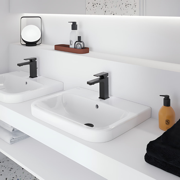 Mitigeur lavabo Architectura Square avec tirette Matt Black