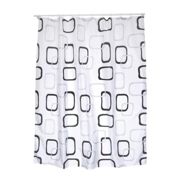 Rideau de douche Polyester 180x200cm Motifs Gris & Blanc - Anneaux inclus MSV