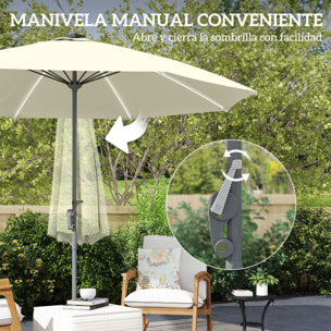 Sombrilla Terraza Exterior con Luces LED Ø300x256 cm Sombrilla de Jardín con Manivela Techo de Ventilación Protección UV50+ y Poste de Aluminio Parasol para Patio Piscina Playa Crema