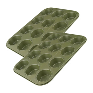 Ensemble de 2 Moules à muffins 12 empreintes 38 x 26 cm Zenker Green Vision