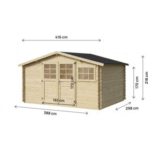 Abri de jardin en bois "Clairval" - 416 x 301 x 218 cm - 12.53 m² - 28 mm