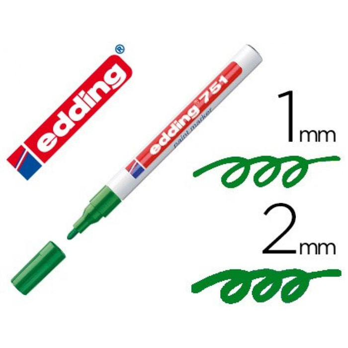 Rotulador edding punta fibra 751 verde punta redonda 1-2 mm (Pack de 10 uds.)