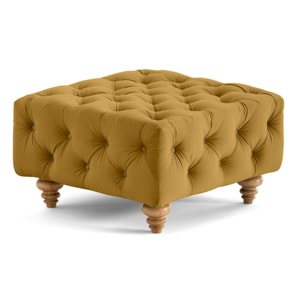 Walter - pouf chesterfield en velours - pieds bois - Jaune