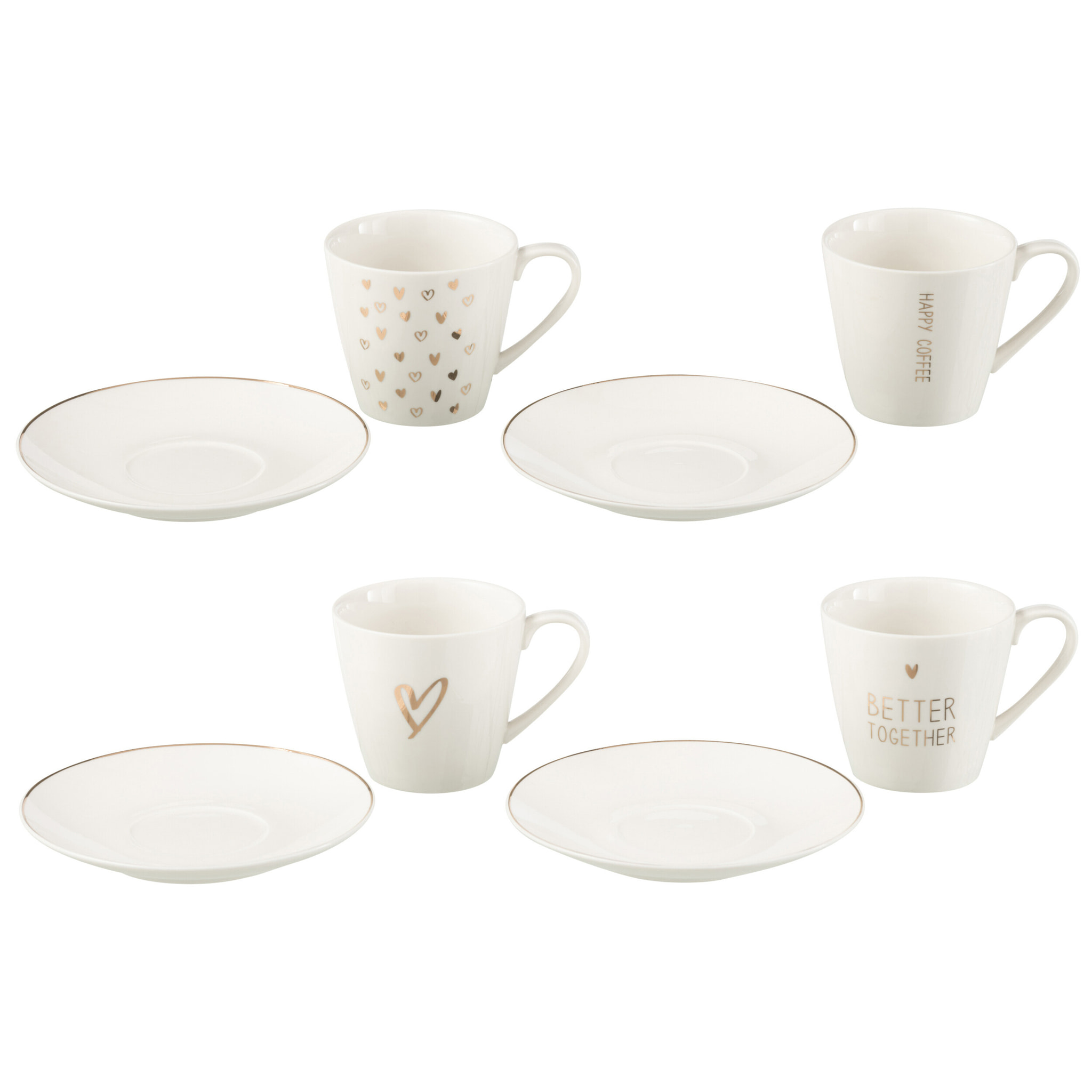 J-Line tasse à thé + sous-tasse Coeur - céramique - blanc - large - boite de 4