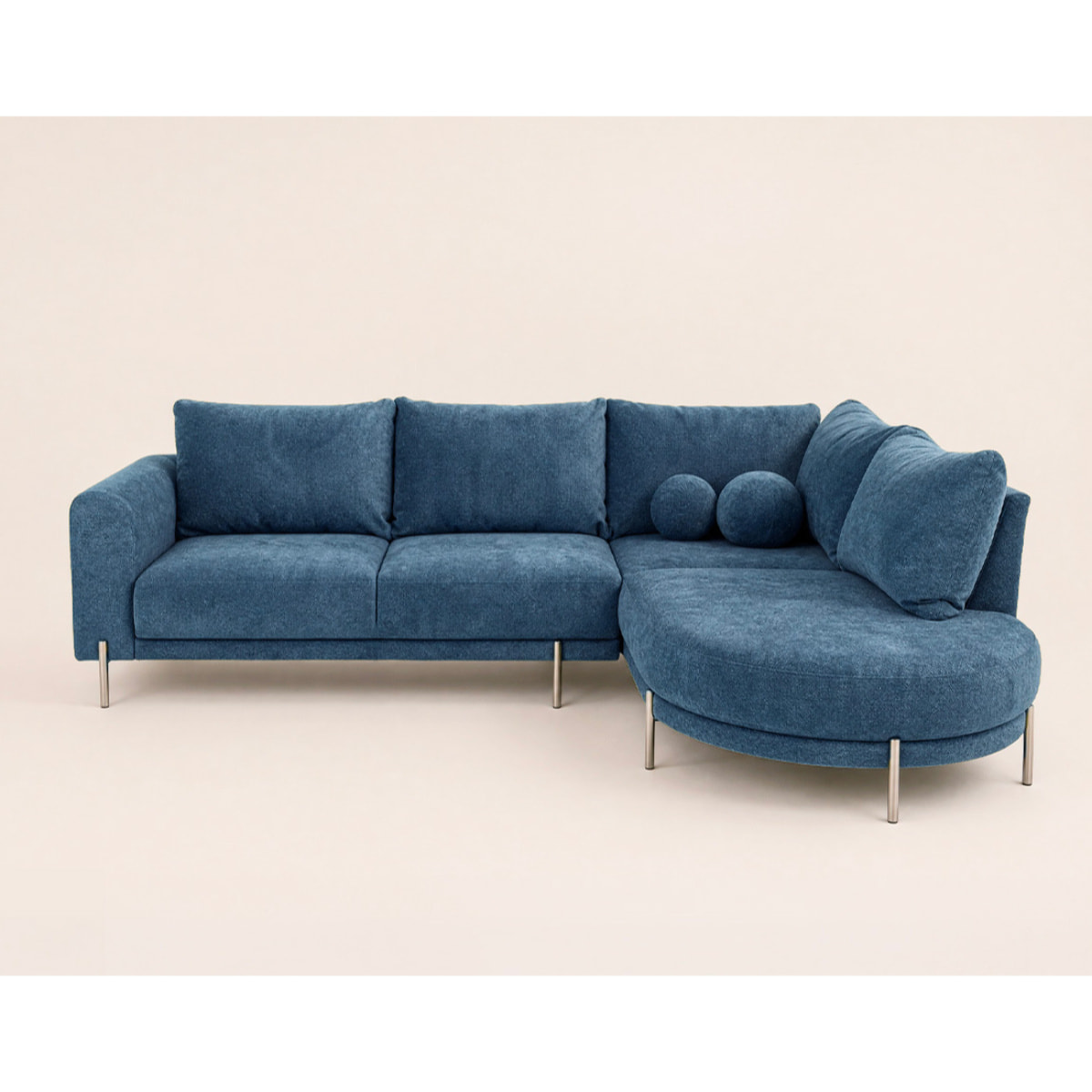Gabin - Canapé d'angle droit 5 places en velours texturé - Bleu