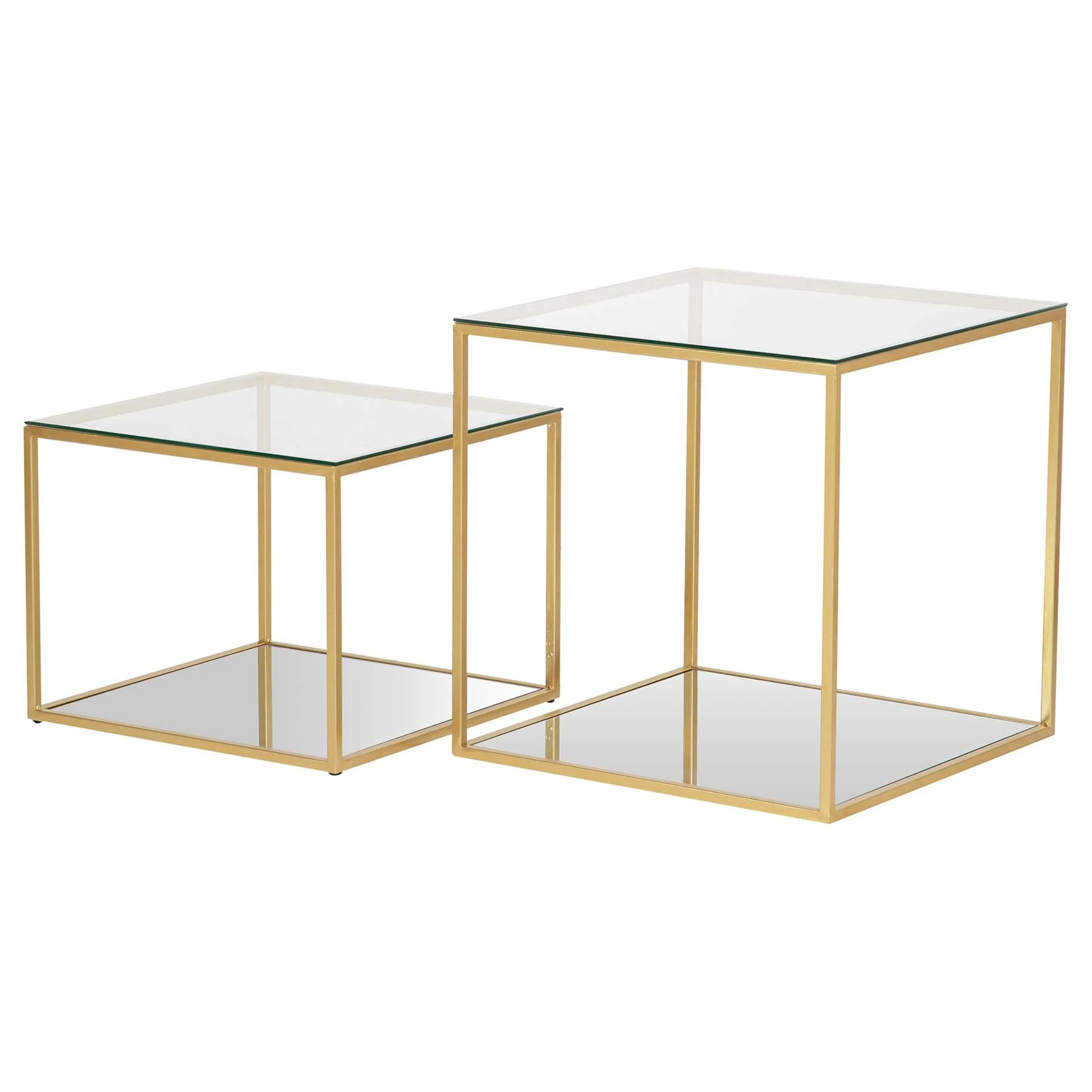 Set 2 Mesas Metal Cristal 50x50x50 45x45x35 Cm