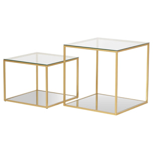 Set 2 Mesas Metal Cristal 50x50x50 45x45x35 Cm