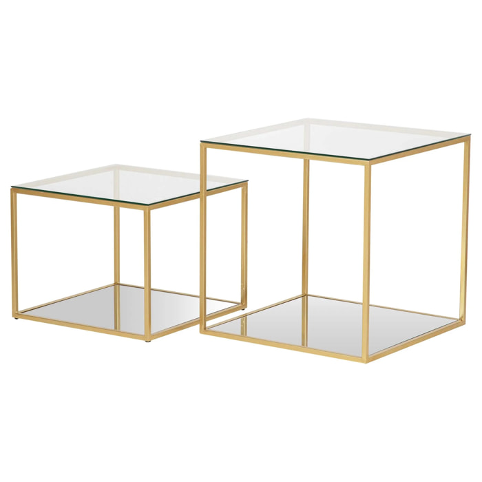 Set 2 Mesas Metal Cristal 50x50x50 45x45x35 Cm