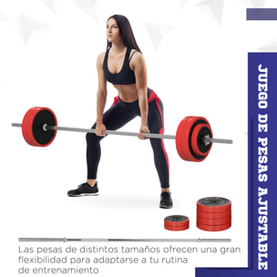 Barra de Pesas 30 kg con Mancuernas Set de Musculación con 6 Discos y 1 Barra para Entrenamiento de Fuerza Levantamiento de Pesas en Hogar Gimnasio Oficina 170x26x26 cm Rojo