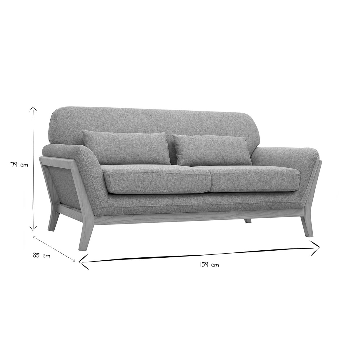 Canapé scandinave 2 places en tissu gris et bois clair YOKO