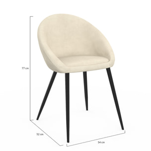 Chaises Dory velours crème pieds métal noirs - lot de 4