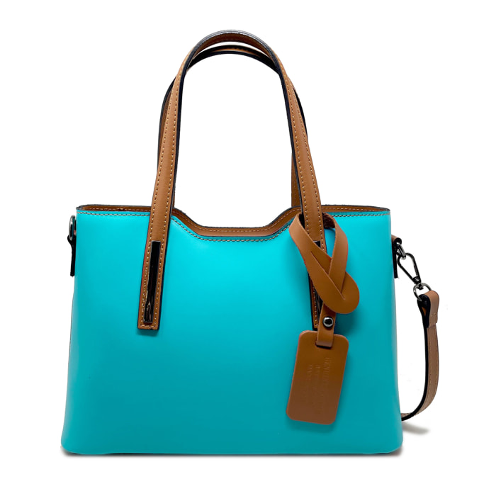 Chicca Borse - Borsa a Mano Donna in Vera Pelle - Colore Verde Acqua - Cuoio