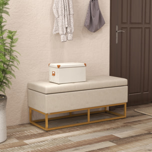 Banco de Almacenamiento Otomana Rectangular Tapizado de Lino con Tapa Abatible y Patas de Acero para Salón Dormitorio Habitación 110x44x48 cm Beige