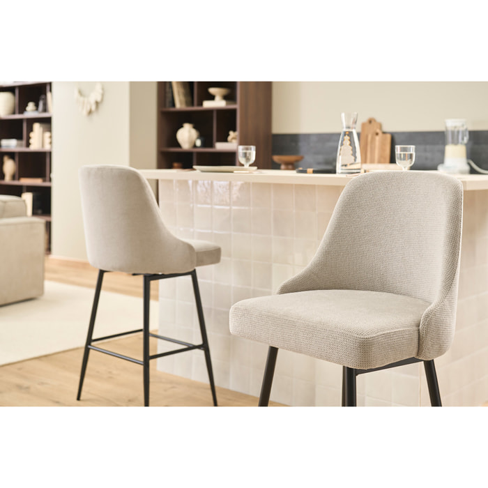 Tabourets de bar pivotants 360° en tissu chenille beige et métal H66 cm (lot de 2) HASTA