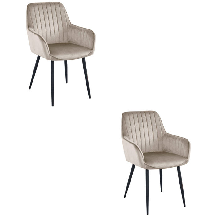 Set di 2 sedie con braccioli Solden in velluto beige