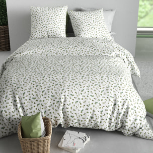 Parure housse de couette imprimé 100% coton - mérise - vert