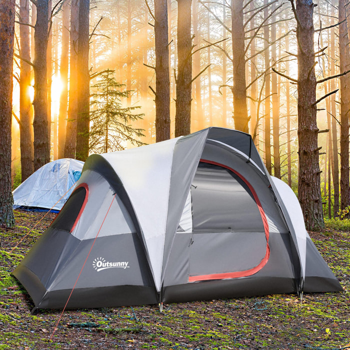 Tente de camping 2-3 personnes - fenêtres à mailles double couche - sac de transport - dim. 355L x 190l x 170H cm - polyester gris