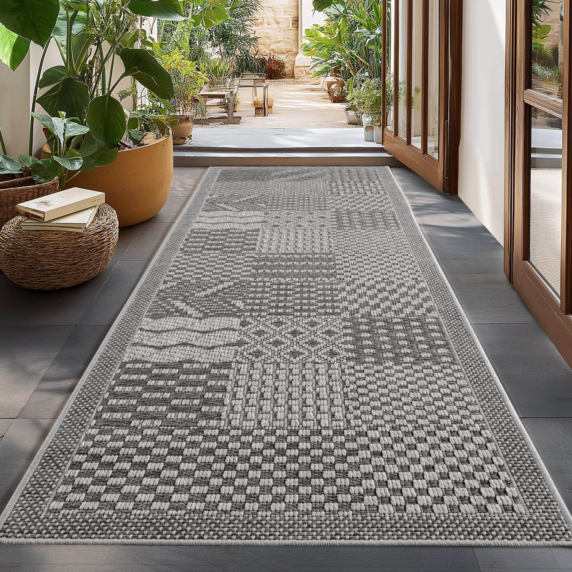 NEREA - Tapis intérieur/extérieur gris, design damier