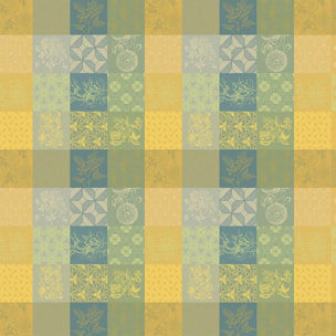 Nappe pur coton enduit motif jacquard jaune vert Mille parfums limoni