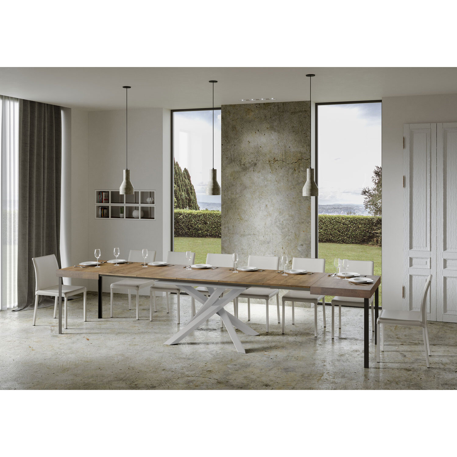 Tavolo allungabile 90x130/390 cm Volantis noce telaio bianco