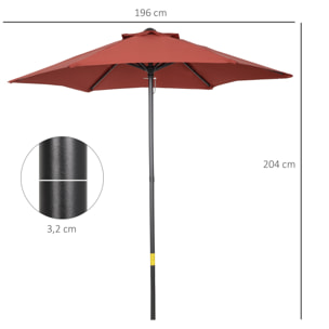 Sombrilla de Jardín Ø2x2 m Parasol Mástil de Aluminio con Techo de Ventilación y Poste Desmontable para Terraza Patio Exterior Rojo Vino