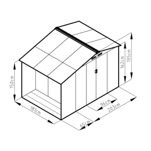 Abri de jardin métal gris avec bûcher 4,85 m² + kit d'ancrage