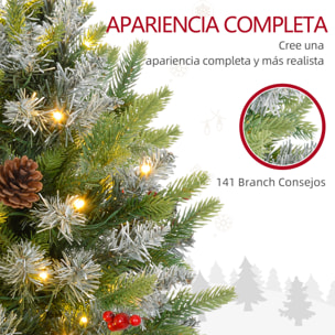 Árbol de Navidad 60 cm Árbol de Navidad Artificial Sobremesa con 20 Luces LED 141 Ramas 5 Piñas 5 Racimos de Bayas Rojas y Soporte de Metal Árbol Navideño para Interior Verde